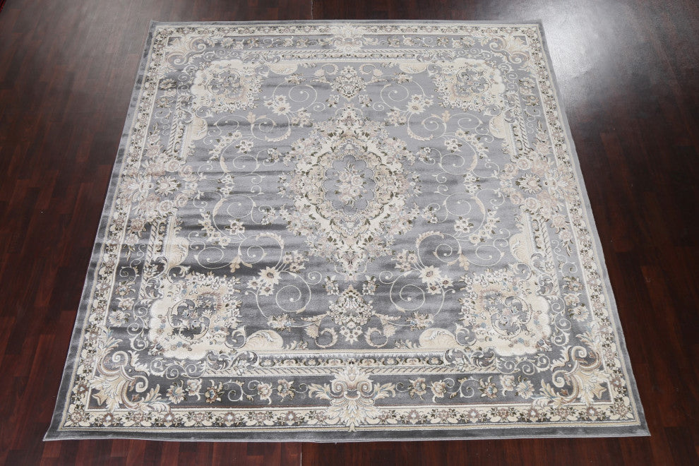 Grey Floral Medallion Transitional Turkish Rug Oriental Carpet 10x10