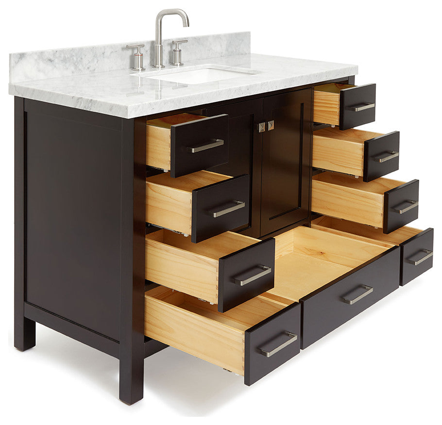 Cambridge 49" Bath Vanity With Marble Top, Carrara White/White Basin