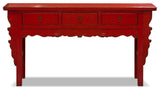 Vintage Distressed Red Elmwood Oriental Console Table with Drawers