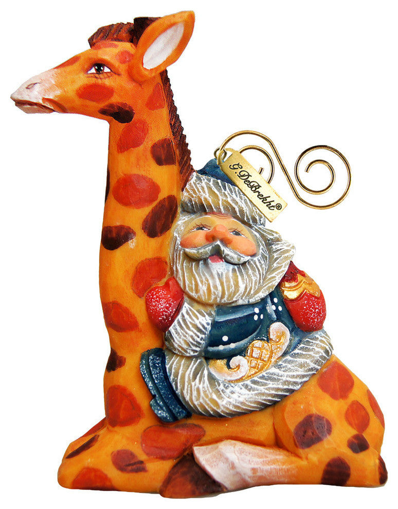 Hand Painted Santa On Giraffe Figurine Ornament