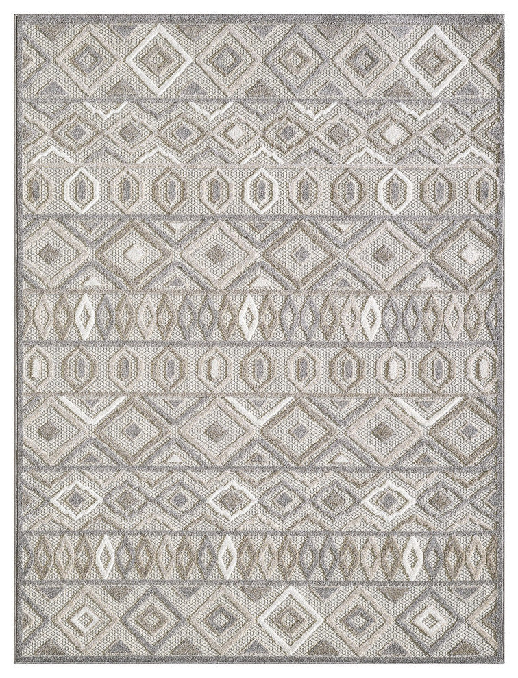 7' X 9' Gray And Ivory Southwestern Stain Resistant Indoor Outdoor Area Rug