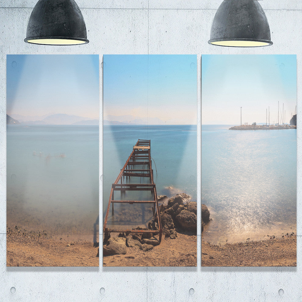 "Old Pier at Panoramic View" Wooden Metal Wall Art, 3 Panels, 36"x28"