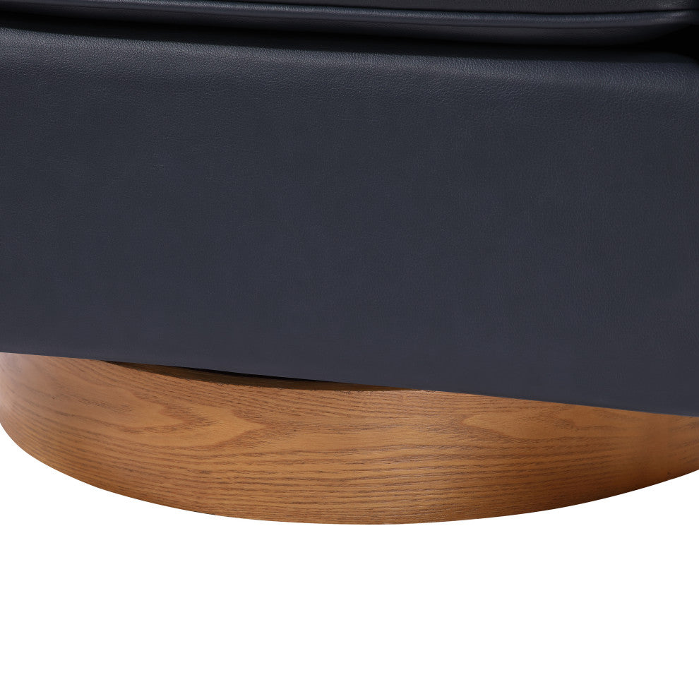 Irving Faux Leather Wood Base Barrel Swivel Chair, Midnight Blue