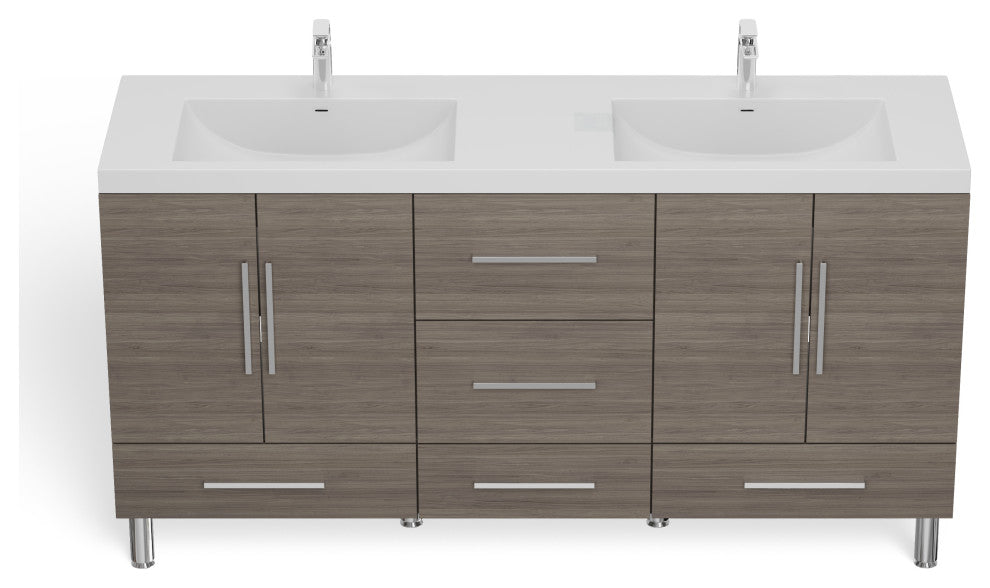 The Latitude Bathroom Vanity, Gray, 68", Double Sink, Freestanding