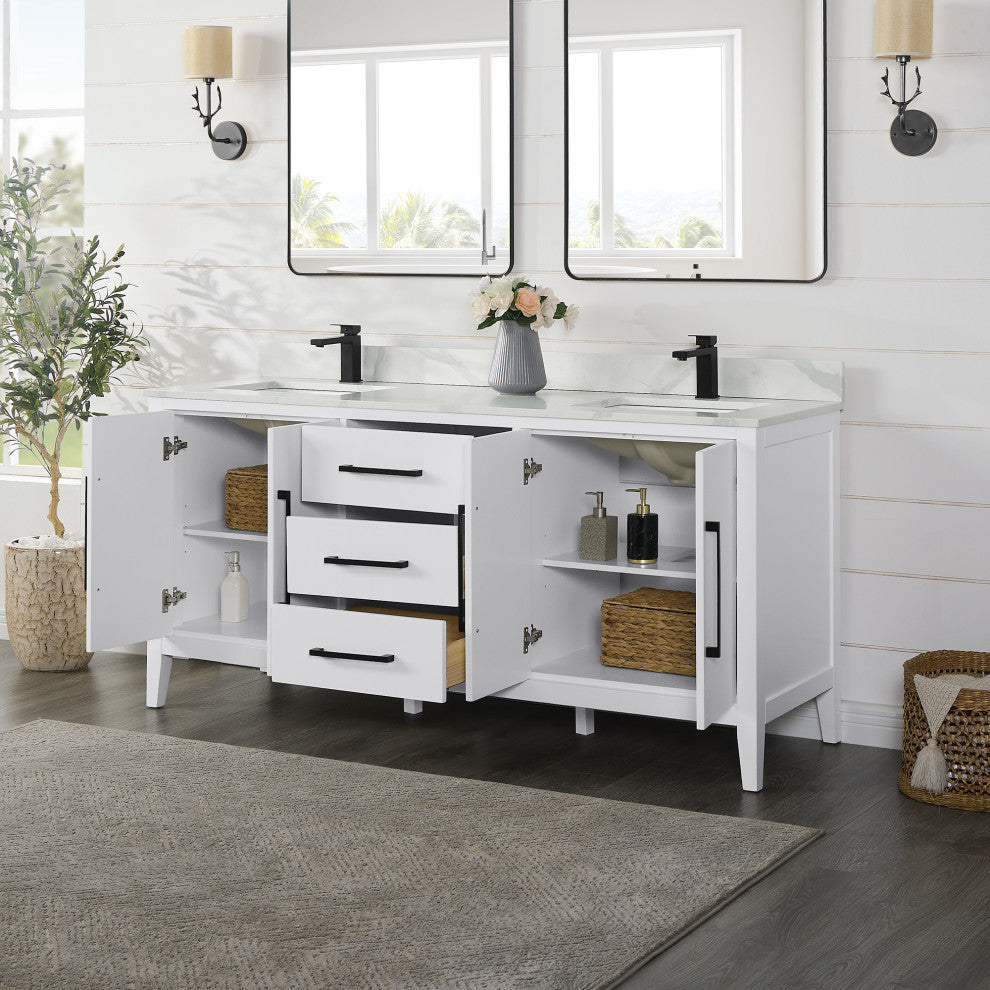 Laurel Bathroom Cabinet Vanity Base, White, 72", Without Mirror