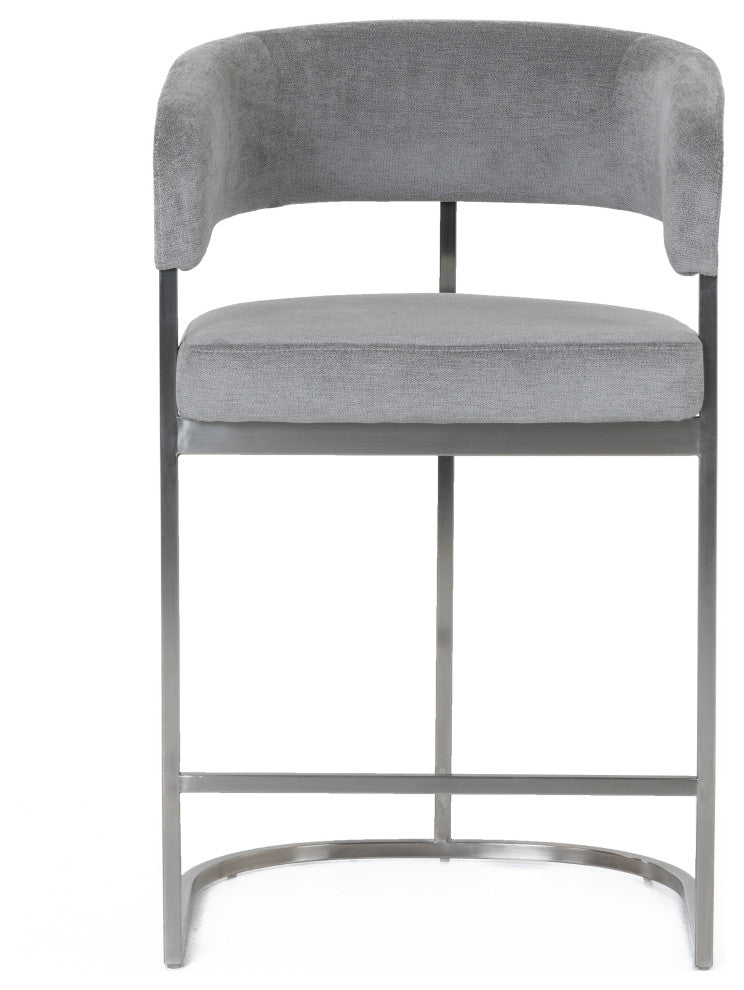 Modrest Sebastian Modern Grey Fabric + Stainless Steel Counter Chair