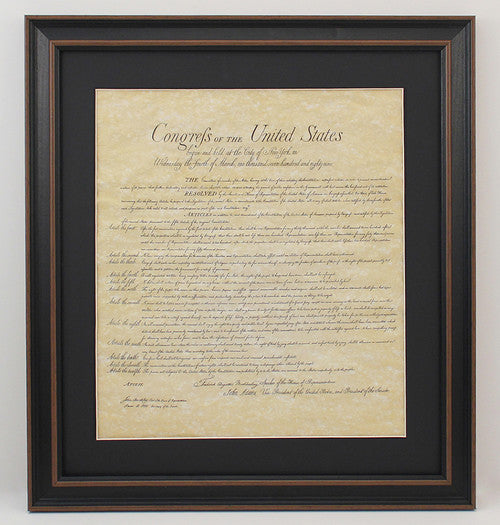 Framed and Matted United States Constitution and Bill of Rights, Set of 2