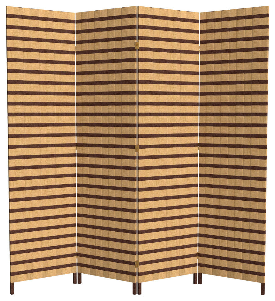 6' Tall Two Tone Natural Fiber Room Divider, 4 Panel