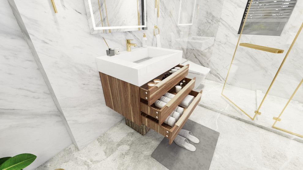 Madison 30" Wall Mounted Vanity with Reinforced Acrylic Sink, White Oak