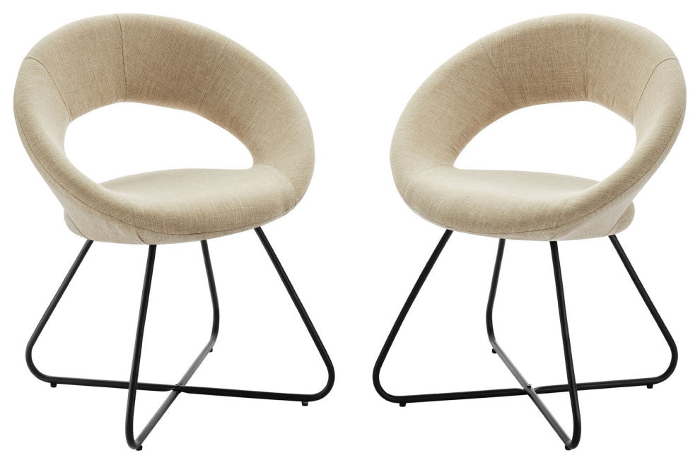 Dining Chair, Set of 2, Beige Black, Fabric, Modern, Cafe Bistro Hospitality