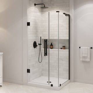 Panama 32"Wx32"Dx74 3/4"H Corner Hinge Shower Kit Black Base, Black, 36"