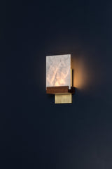 Fortis LED Wall Sconce, Oiled Walnut, Brushed Brass, Carrara Marble