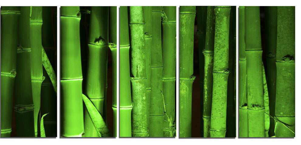 Green Bamboo Forest, Floral Canvas Art Print, 60"x28", 5 Panels