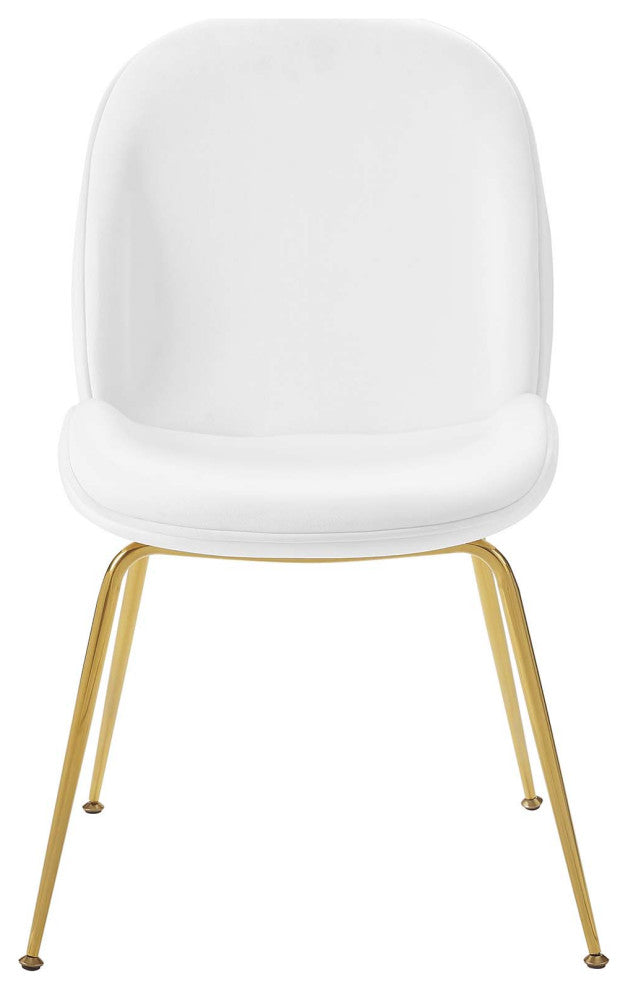 Scoop Gold Stainless Steel Leg Performance Velvet Dining Chair - White