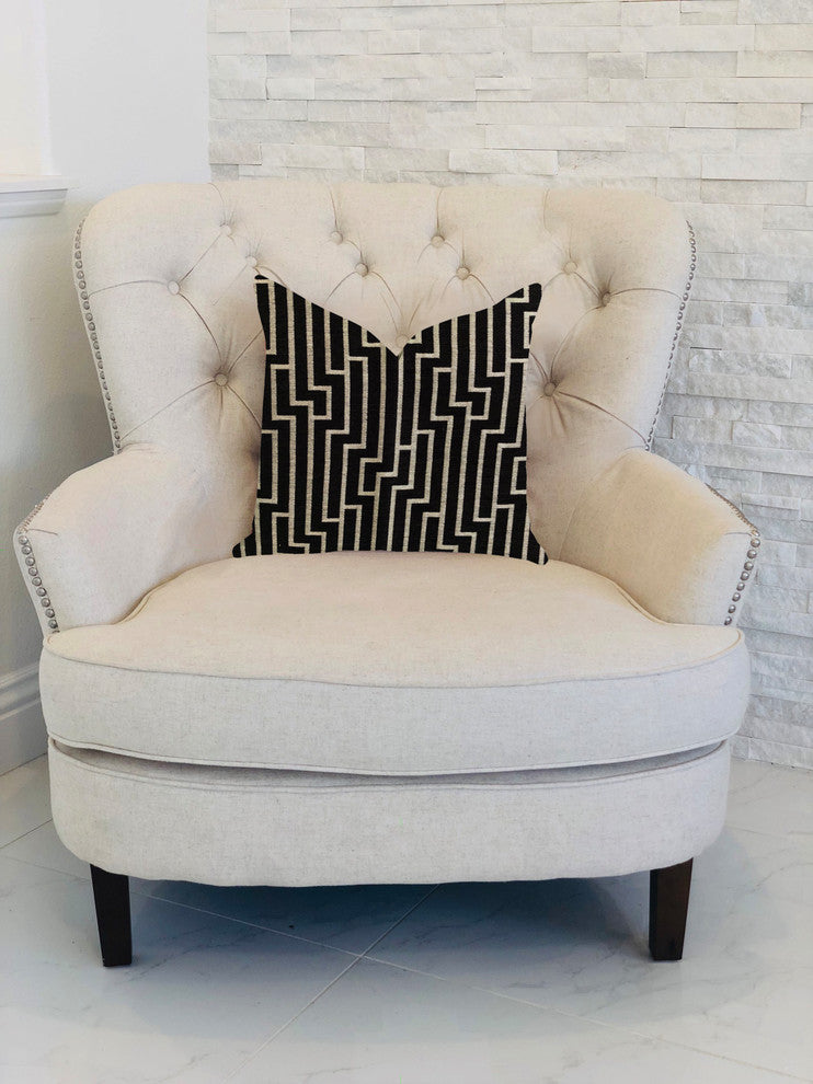Posh Lady Black and Beige Tones Luxury Throw Pillow, 20"x20"