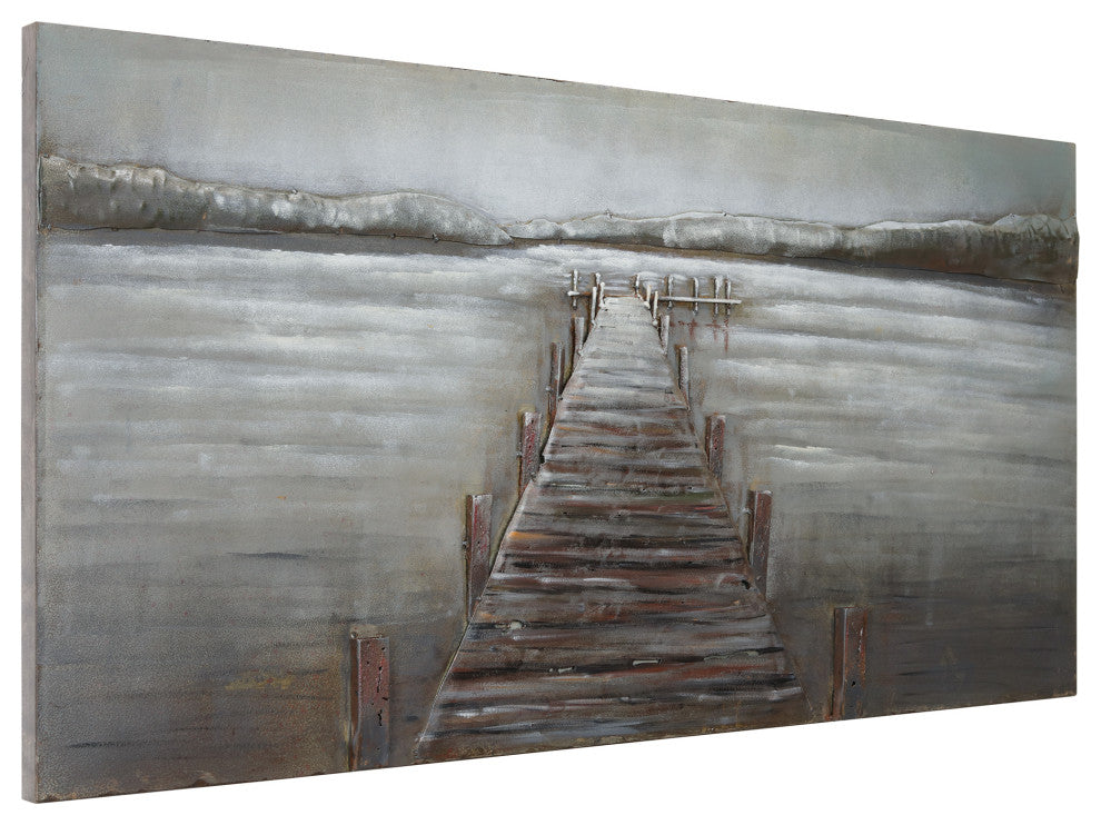 Pier Wall Art Mixed Media Iron Hand Painted Dimensional Wall Sculpture 24x48