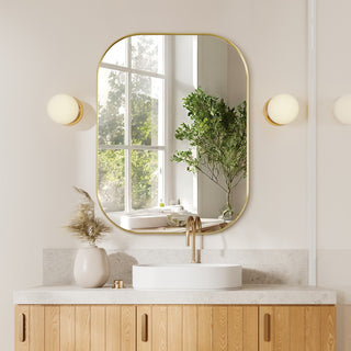 Trielle Rectangular Framed Bathroom Wall Mirror, Brushed Gold, 24"