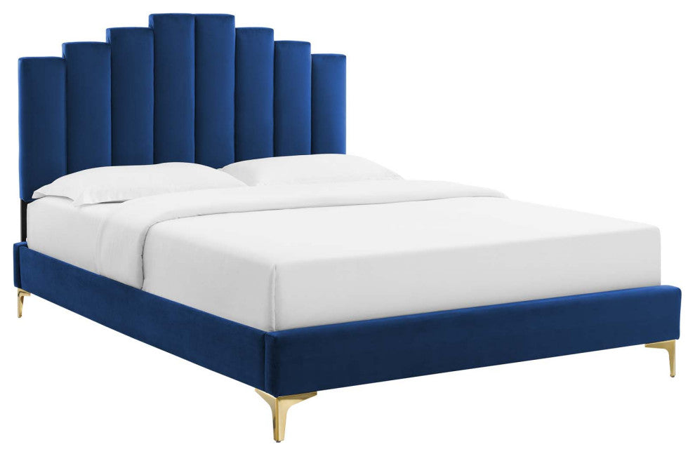 Elise Queen Performance Velvet Platform Bed Navy