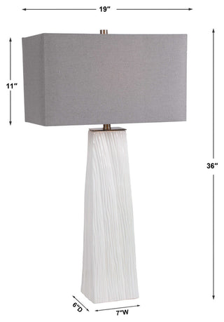 Luxe Modern Woodland Style Carved Ceramic Table Lamp Gloss White Organic Gray