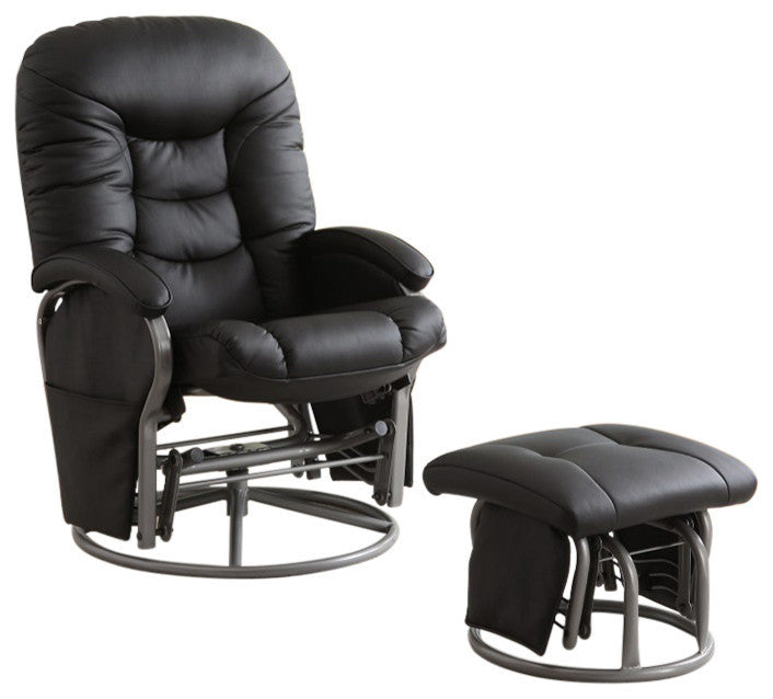 Stylishly Sophisticated Glider Chair With Ottoman, Black