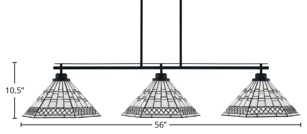 Odyssey 3-Light Island Light With Round Fitter, 16" Pewter Art Glass