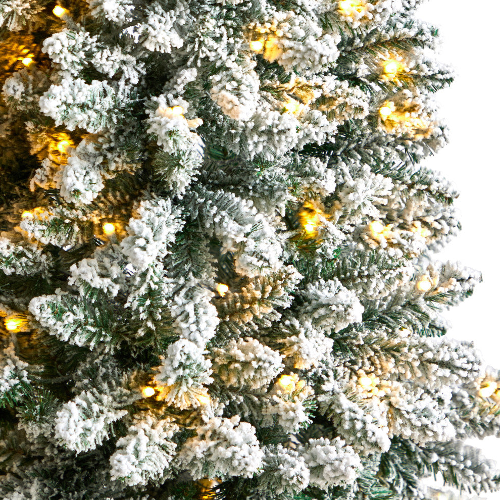 5' Slim Flocked Montreal Fir Faux Xmas Tree W/ White Lights & Bendable Branches