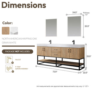 Alistair Vanity, North American Oak, Matte Black Hardware, 72", With Mirror