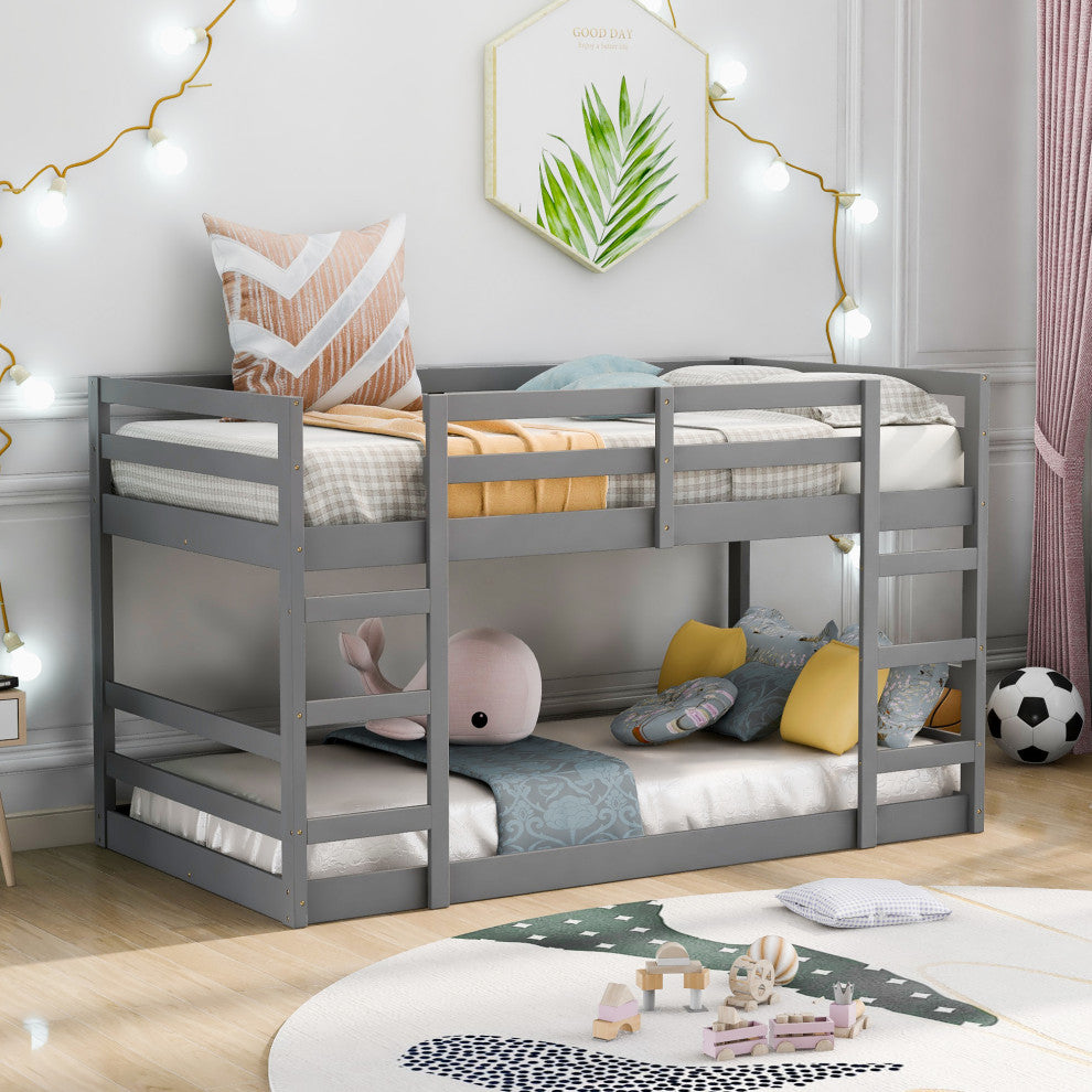 Gewnee Twin Over Twin Bunk Bed with Ladder in Gray