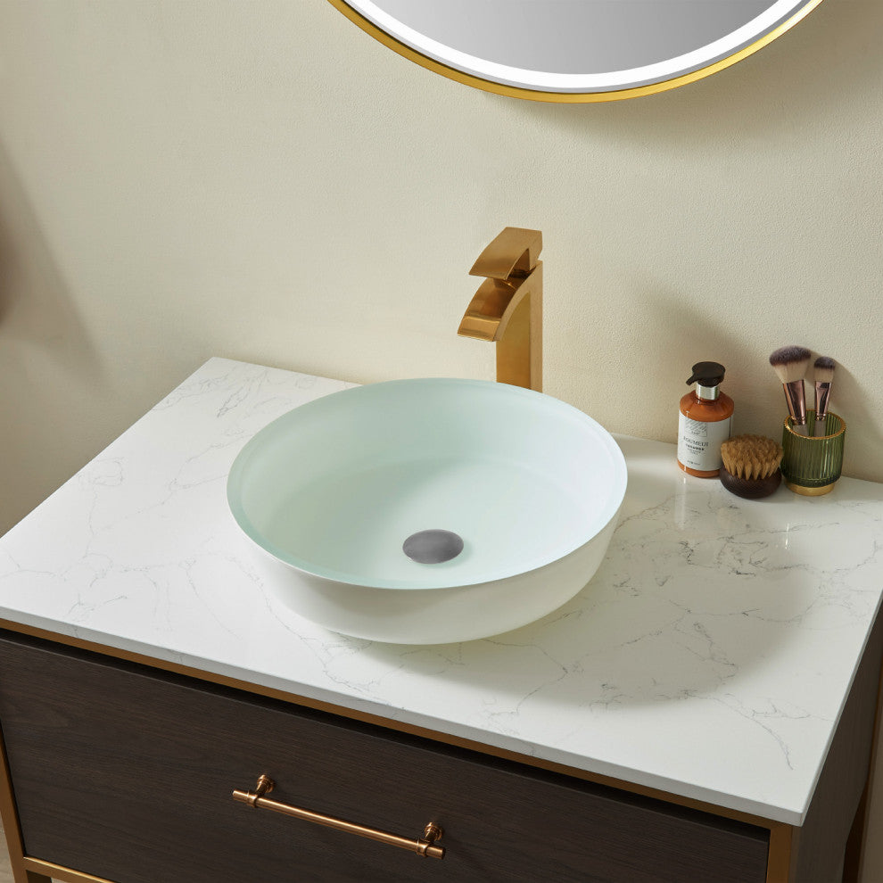 Circular Vessel Bathroom Sink without Faucet, White