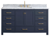 Avanity Modero Bath Vanity in Navy Blue, 61", Single Sink, Carrara White Marble