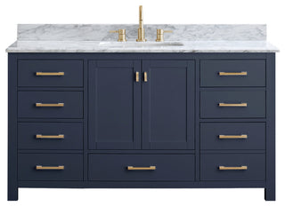 Avanity Modero Bath Vanity in Navy Blue, 61", Single Sink, Carrara White Marble