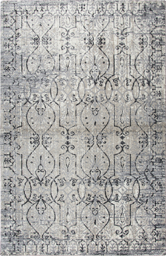 Panache PN6982 Taupe Scroll Work Distress Area Rug, Rectangular 3'3"x5'3"