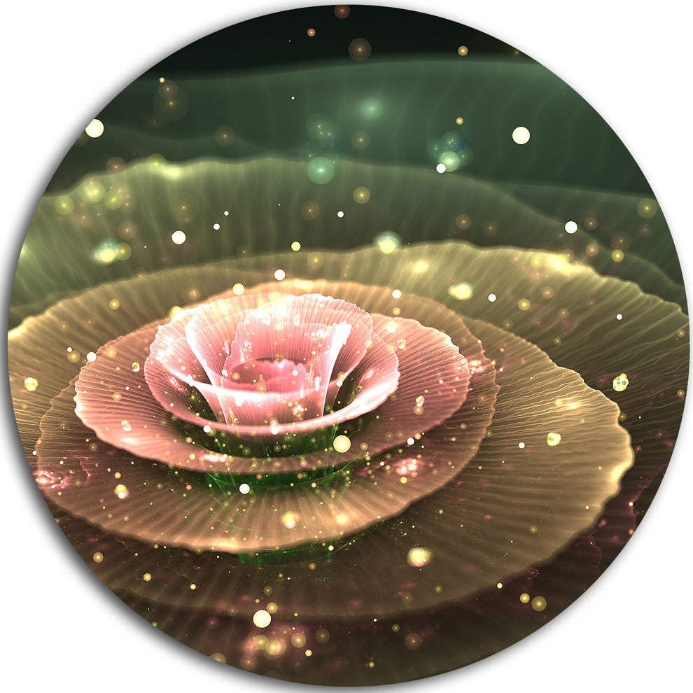 Pink Flower With Water Droplets, Floral Round Metal Wall Art, 11"