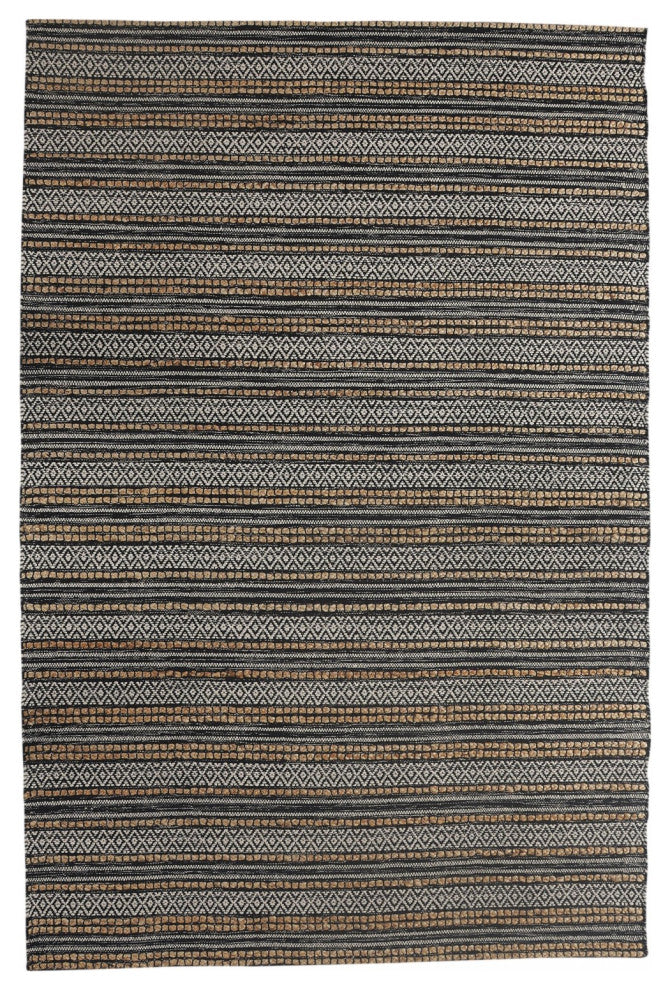5" x 8" Black and Tan Decorative Striped Area Rug