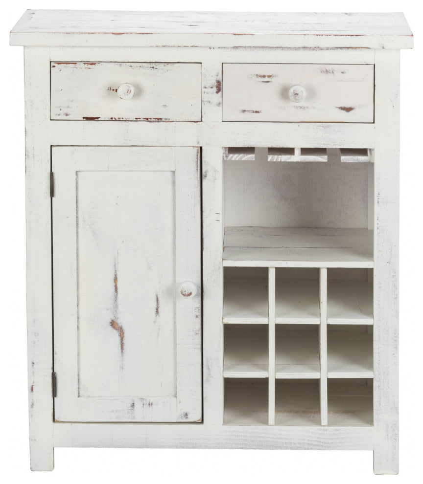 Rustic White Wine Cabinet With Two Drawers