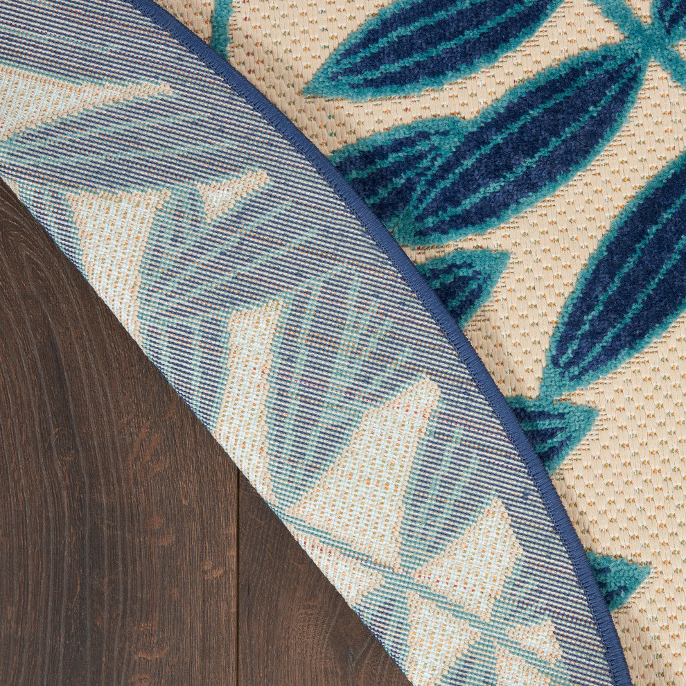 Nourison Aloha 4' x Round Navy Tropical Area Rug