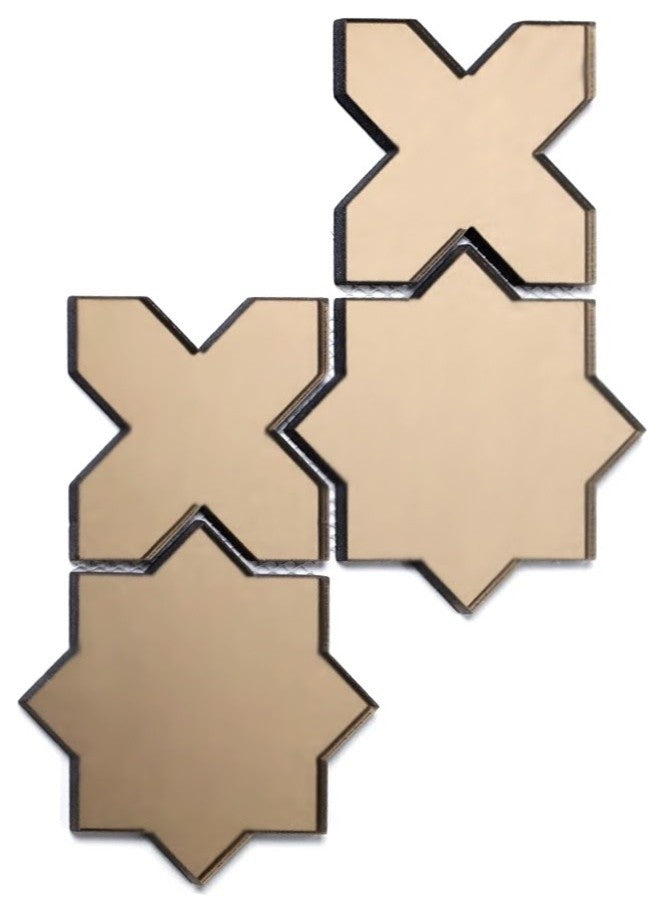 Reflections 6 in x 6 in Glass Mirror Celestial Waterjet Mosaic in Glossy Gold