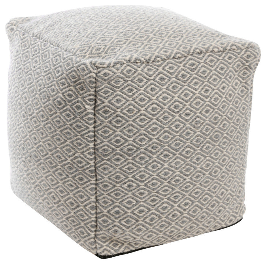 Diamond Pattern Wool Pouf, Gray