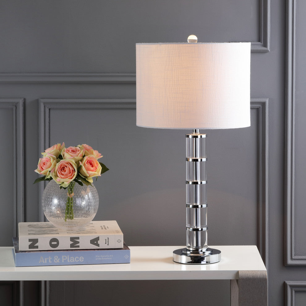 Hailey 26" Crystal Table Lamp, Clear and Chrome