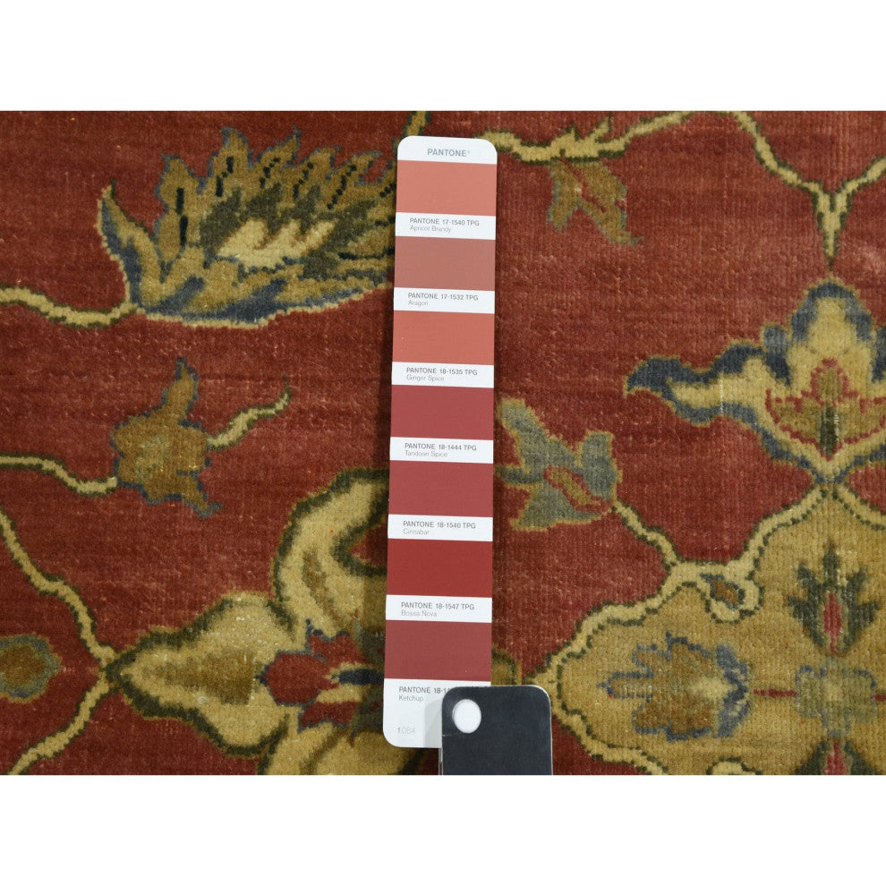 Red Antiqued Persian 250 KPSI 100% Wool Hand Knotted Oversized Rug, 9'10"x15'4"