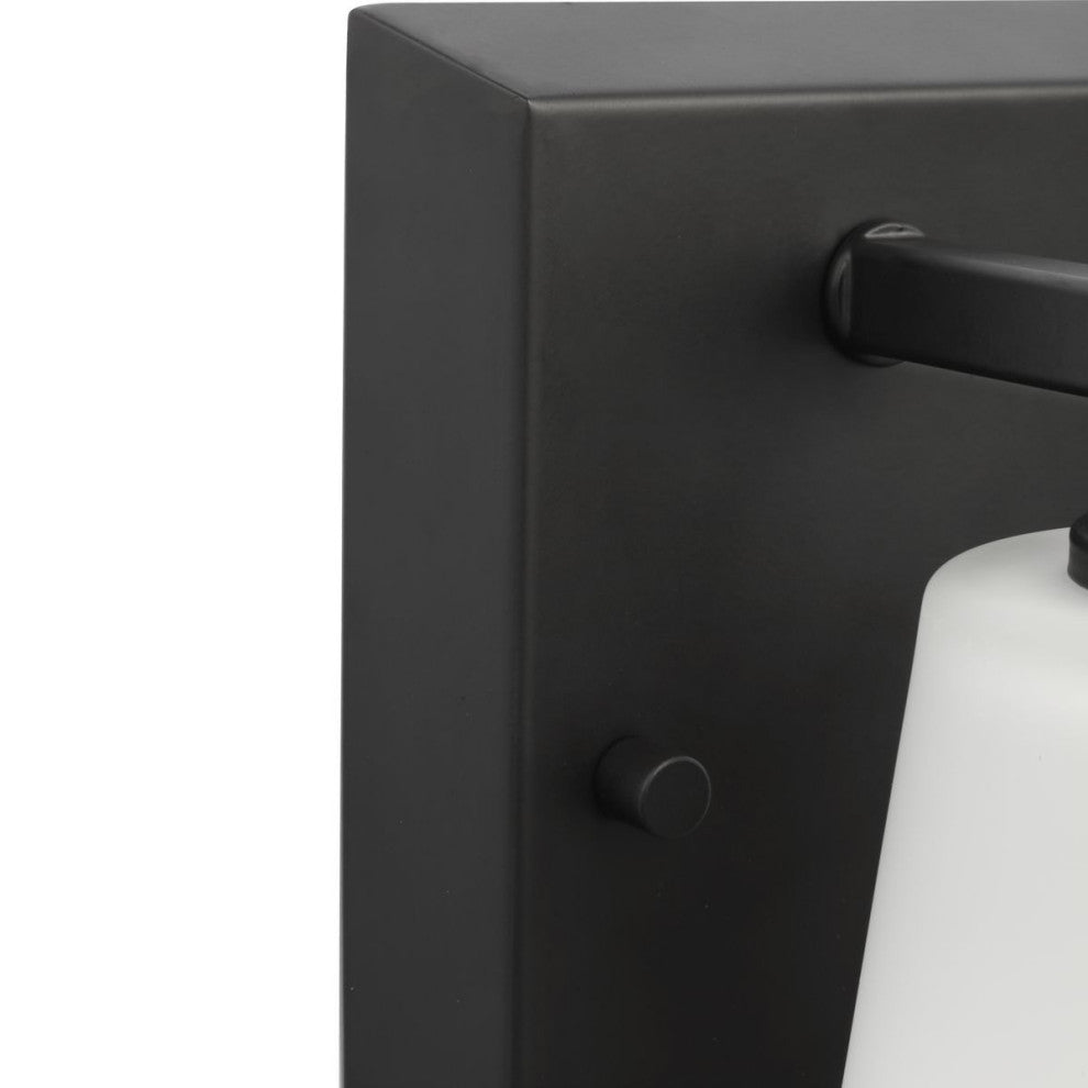 Vertex Collection One-Light Matte Black Etched White Glass Bath Light