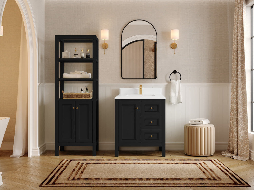 Nashville 30" Single Sink Bath Vanity, Black 1.5" White Quartz