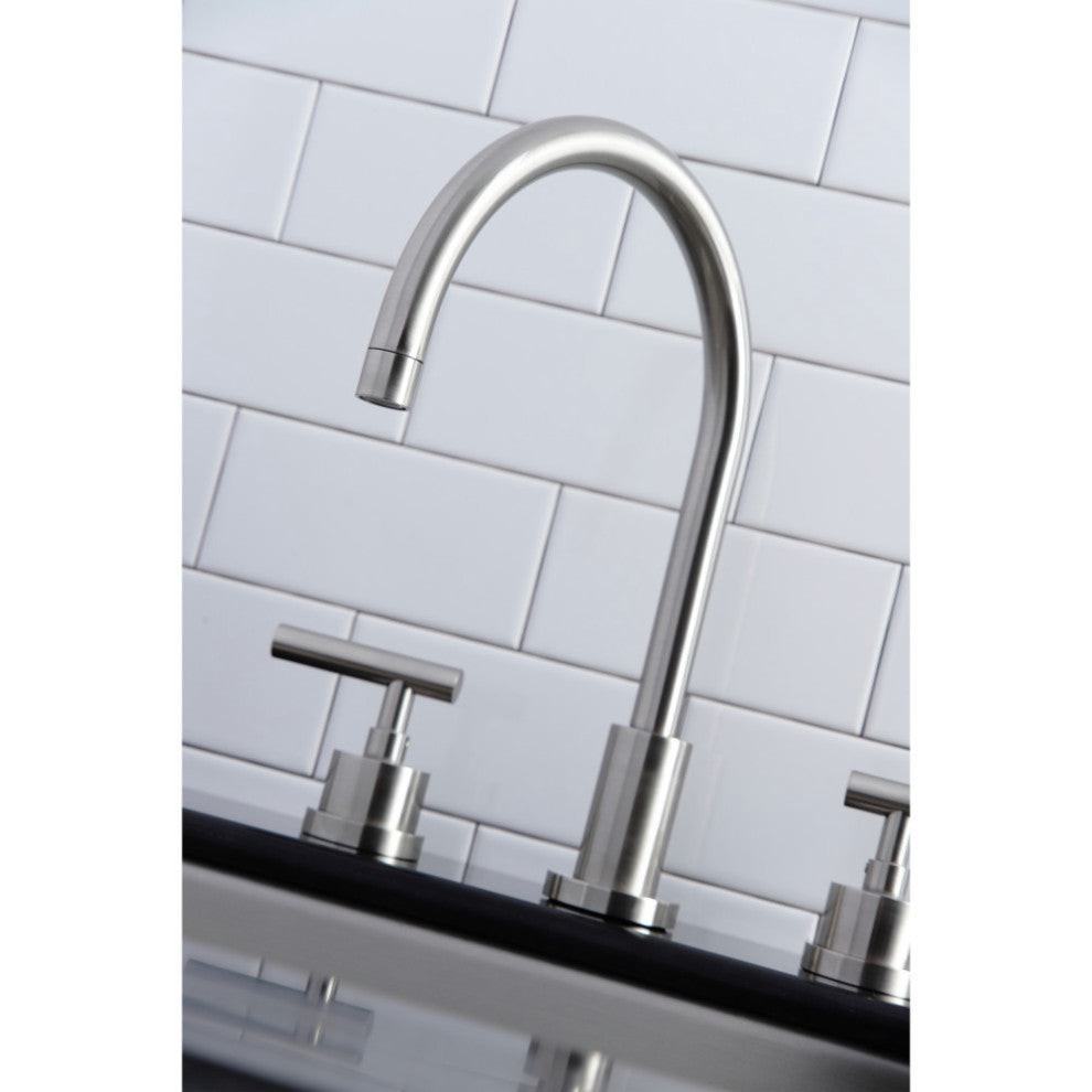 KS8728CMLBS 8" Widespread Kitchen Faucet With Brass Sprayer, Brushed Nickel