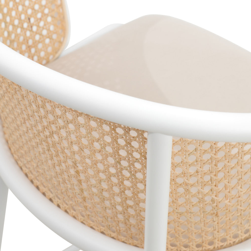LeisureMod Ervilla Bar Stool With White Coated Steel Frame Set of 2, Beige