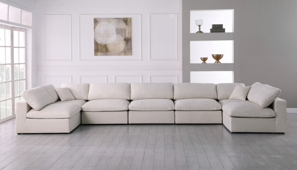 Plush Velvet / Down Standard Comfort 7-Piece U-Shaped Modular Sectional, Cream