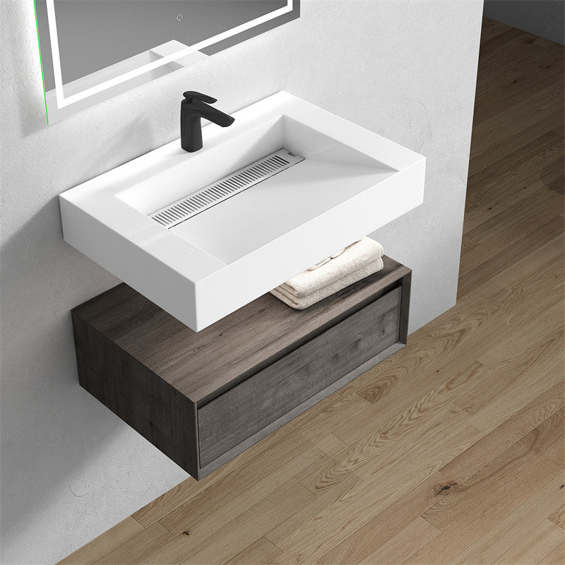 Alysa 30'' Floating Vanity, Acrylic Sink, Smoke Oak
