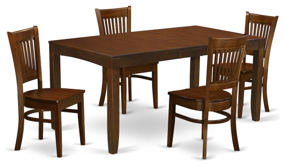 5-Piece table With a 12" Leaf and 4 Wood Kitchen Chairs