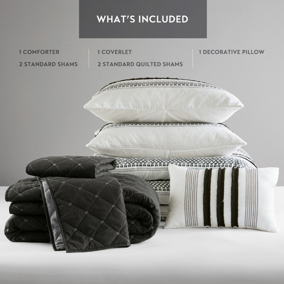 Madison Park Carolina 7 Piece Stripe Comforter and Quilt Set