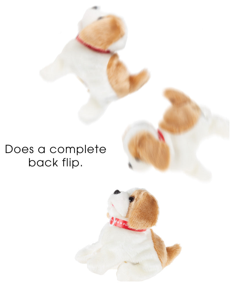 Interactive Plush Puppy Toys Battery-Operated Robot Dog Walks, Barks,, Flips