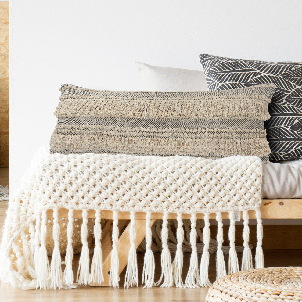 Gray Over-Tufted Farmhouse Throw Pillow